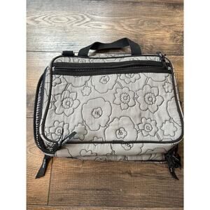 Thirty One Gray Quilted Poppy Double Zip Cosmetic Bag Organizer Travel